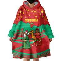 Mauritania Christmas Wearable Blanket Hoodie with Santa Claus Camel Gift Boxes Starry Sky and Desert Pattern Design - Wonder Print Shop
