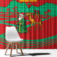 Mauritania Christmas Window Curtain with Santa Claus Camel Gift Boxes Starry Sky and Desert Pattern Design - Wonder Print Shop