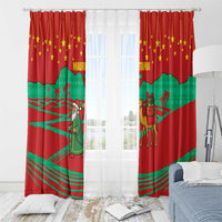 Mauritania Christmas Window Curtain with Santa Claus Camel Gift Boxes Starry Sky and Desert Pattern Design - Wonder Print Shop