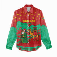 Mauritania Christmas Women Casual Shirt with Santa Claus Camel Gift Boxes Starry Sky and Desert Pattern Design - Wonder Print Shop