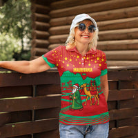 Mauritania Christmas Women Polo Shirt with Santa Claus Camel Gift Boxes Starry Sky and Desert Pattern Design - Wonder Print Shop