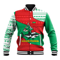 Mauritania Christmas Baseball Jacket with Santa Sharks Festive Fish Pattern and Red Green Holiday Design - Wonder Print Shop
