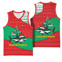 Mauritania Christmas Basketball Jersey with Santa Sharks Festive Fish Pattern and Red Green Holiday Design - Wonder Print Shop