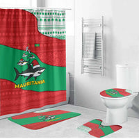 Mauritania Christmas Bathroom Set with Santa Sharks Festive Fish Pattern and Red Green Holiday Design - Wonder Print Shop