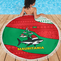Mauritania Christmas Beach Blanket with Santa Sharks Festive Fish Pattern and Red Green Holiday Design - Wonder Print Shop