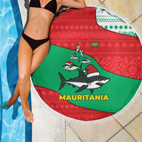 Mauritania Christmas Beach Blanket with Santa Sharks Festive Fish Pattern and Red Green Holiday Design - Wonder Print Shop