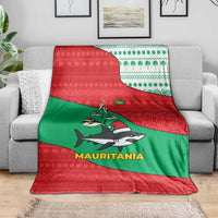 Mauritania Christmas Blanket with Santa Sharks Festive Fish Pattern and Red Green Holiday Design - Wonder Print Shop