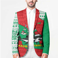 Mauritania Christmas Blazer with Santa Sharks Festive Fish Pattern and Red Green Holiday Design - Wonder Print Shop