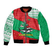 Mauritania Christmas Bomber Jacket with Santa Sharks Festive Fish Pattern and Red Green Holiday Design - Wonder Print Shop
