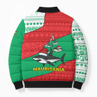Mauritania Christmas Bomber Puffer Jacket with Santa Sharks Festive Fish Pattern and Red Green Holiday Design - Wonder Print Shop