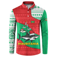 Mauritania Christmas Button Sweatshirt with Santa Sharks Festive Fish Pattern and Red Green Holiday Design - Wonder Print Shop