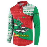 Mauritania Christmas Button Sweatshirt with Santa Sharks Festive Fish Pattern and Red Green Holiday Design - Wonder Print Shop