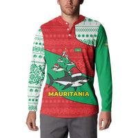 Mauritania Christmas Button Sweatshirt with Santa Sharks Festive Fish Pattern and Red Green Holiday Design - Wonder Print Shop