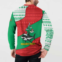 Mauritania Christmas Button Sweatshirt with Santa Sharks Festive Fish Pattern and Red Green Holiday Design - Wonder Print Shop