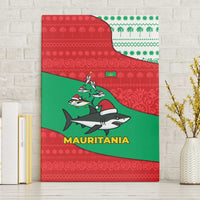 Mauritania Christmas Canvas Wall Art with Santa Sharks Festive Fish Pattern and Red Green Holiday Design - Wonder Print Shop
