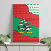 Mauritania Christmas Canvas Wall Art with Santa Sharks Festive Fish Pattern and Red Green Holiday Design - Wonder Print Shop
