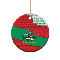 Mauritania Christmas Ceramic Ornament with Santa Sharks Festive Fish Pattern and Red Green Holiday Design - Wonder Print Shop