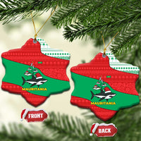Mauritania Christmas Ceramic Ornament with Santa Sharks Festive Fish Pattern and Red Green Holiday Design - Wonder Print Shop