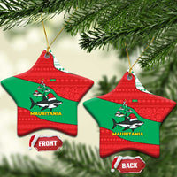 Mauritania Christmas Ceramic Ornament with Santa Sharks Festive Fish Pattern and Red Green Holiday Design - Wonder Print Shop