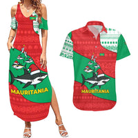 Mauritania Christmas Couples Matching Summer Maxi Dress and Hawaiian Shirt with Santa Sharks Festive Fish Pattern and Red Green Holiday Design - Wonder Print Shop