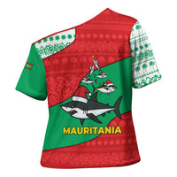 Mauritania Christmas Cross Shoulder Shirt with Santa Sharks Festive Fish Pattern and Red Green Holiday Design - Wonder Print Shop
