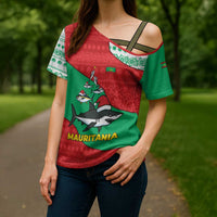Mauritania Christmas Cross Shoulder Shirt with Santa Sharks Festive Fish Pattern and Red Green Holiday Design - Wonder Print Shop