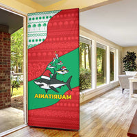 Mauritania Christmas Door Cover with Santa Sharks Festive Fish Pattern and Red Green Holiday Design - Wonder Print Shop