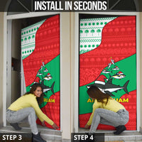 Mauritania Christmas Door Cover with Santa Sharks Festive Fish Pattern and Red Green Holiday Design - Wonder Print Shop