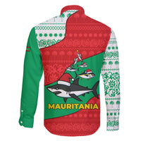 Mauritania Christmas Family Matching Off The Shoulder Long Sleeve Dress and Hawaiian Shirt with Santa Sharks Festive Fish Pattern and Red Green Holiday Design - Wonder Print Shop