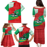 Mauritania Christmas Family Matching Puletasi and Hawaiian Shirt with Santa Sharks Festive Fish Pattern and Red Green Holiday Design - Wonder Print Shop