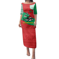 Mauritania Christmas Family Matching Puletasi and Hawaiian Shirt with Santa Sharks Festive Fish Pattern and Red Green Holiday Design - Wonder Print Shop