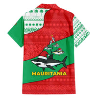 Mauritania Christmas Family Matching Short Sleeve Bodycon Dress and Hawaiian Shirt with Santa Sharks Festive Fish Pattern and Red Green Holiday Design - Wonder Print Shop