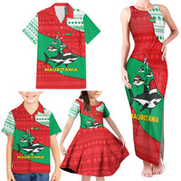 Mauritania Christmas Family Matching Tank Maxi Dress and Hawaiian Shirt with Santa Sharks Festive Fish Pattern and Red Green Holiday Design - Wonder Print Shop