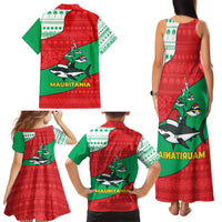 Mauritania Christmas Family Matching Tank Maxi Dress and Hawaiian Shirt with Santa Sharks Festive Fish Pattern and Red Green Holiday Design - Wonder Print Shop