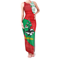 Mauritania Christmas Family Matching Tank Maxi Dress and Hawaiian Shirt with Santa Sharks Festive Fish Pattern and Red Green Holiday Design - Wonder Print Shop