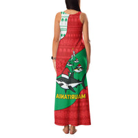 Mauritania Christmas Family Matching Tank Maxi Dress and Hawaiian Shirt with Santa Sharks Festive Fish Pattern and Red Green Holiday Design - Wonder Print Shop