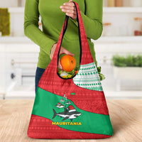 Mauritania Christmas Grocery Bag with Santa Sharks Festive Fish Pattern and Red Green Holiday Design - Wonder Print Shop