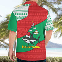 Mauritania Christmas Hawaiian Shirt with Santa Sharks Festive Fish Pattern and Red Green Holiday Design - Wonder Print Shop