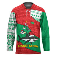Mauritania Christmas Hockey Jersey with Santa Sharks Festive Fish Pattern and Red Green Holiday Design - Wonder Print Shop