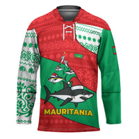 Mauritania Christmas Hockey Jersey with Santa Sharks Festive Fish Pattern and Red Green Holiday Design - Wonder Print Shop