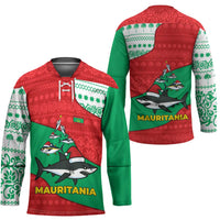 Mauritania Christmas Hockey Jersey with Santa Sharks Festive Fish Pattern and Red Green Holiday Design - Wonder Print Shop