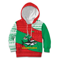 Mauritania Christmas Kid Hoodie with Santa Sharks Festive Fish Pattern and Red Green Holiday Design - Wonder Print Shop