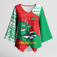 Mauritania Christmas Kimono Sleeve Blouse with Santa Sharks Festive Fish Pattern and Red Green Holiday Design - Wonder Print Shop