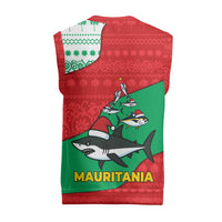 Mauritania Christmas Knitted V-Neck Vest with Santa Sharks Festive Fish Pattern and Red Green Holiday Design - Wonder Print Shop