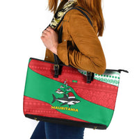 Mauritania Christmas Leather Tote Bag with Santa Sharks Festive Fish Pattern and Red Green Holiday Design - Wonder Print Shop