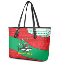 Mauritania Christmas Leather Tote Bag with Santa Sharks Festive Fish Pattern and Red Green Holiday Design - Wonder Print Shop