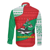 Mauritania Christmas Long Sleeve Button Shirt with Santa Sharks Festive Fish Pattern and Red Green Holiday Design - Wonder Print Shop