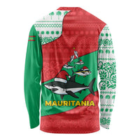 Mauritania Christmas Long Sleeve Shirt with Santa Sharks Festive Fish Pattern and Red Green Holiday Design - Wonder Print Shop