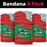 Mauritania Christmas Neck Gaiter with Santa Sharks Festive Fish Pattern and Red Green Holiday Design - Wonder Print Shop