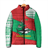 Mauritania Christmas Padded Jacket with Santa Sharks Festive Fish Pattern and Red Green Holiday Design - Wonder Print Shop